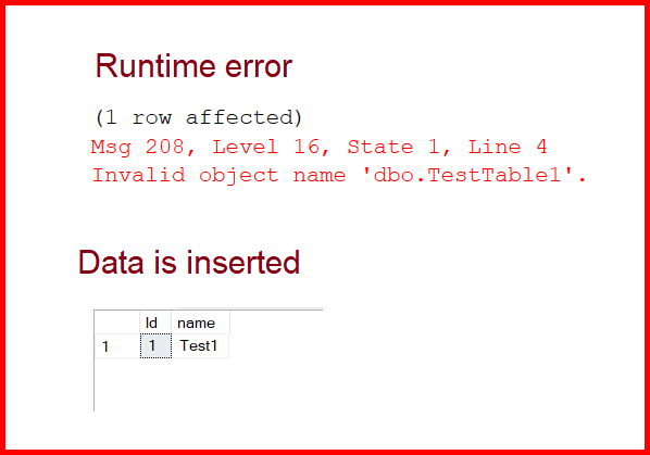 Picture showing the error when the query is trying to be executed on non-existent table